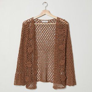 Vtg 90s Brown Open Knit Cardigan L